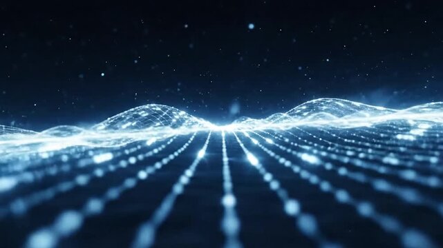 Abstract Flowing Blue Light Wave in Digital Space