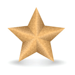 3D Gold Star with Floral Pattern on White Background