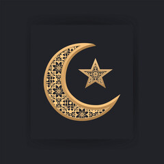 Elegant Gold Floral Crescent Moon and Star Islamic Design