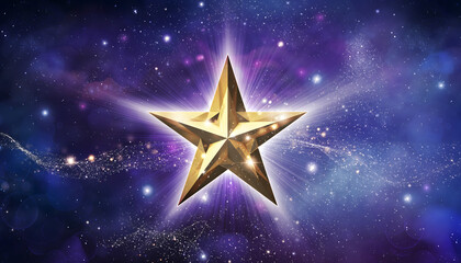 Obraz premium Brilliant golden star glows against a rich cosmic background, symbolizing success, achievement, and excellence. An emblem of stellar accomplishment and aspiration