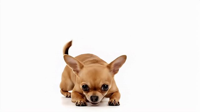 Adorable Chihuahua Dog Posing Playfully on White Background.