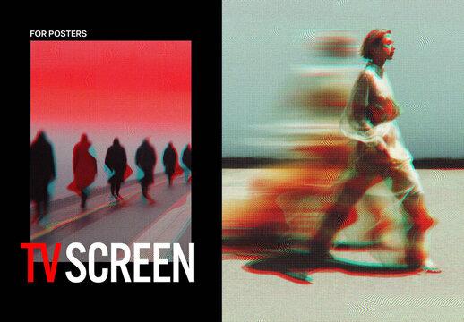 Distort TV Screen Photo Effect Mockup