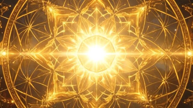 Abstract golden geometric pattern with cosmic background, creating a mesmerizing and celestial design.