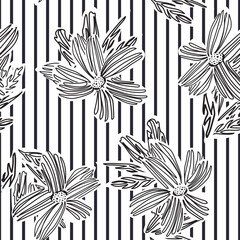Obraz premium Monochrome Floral Striped Seamless Pattern Design