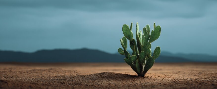 A lonely cactus dances in the dry desert embodying quiet resilience like a steadfast warrior.