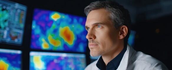 the weather expert checking forecasts on charts for analysis