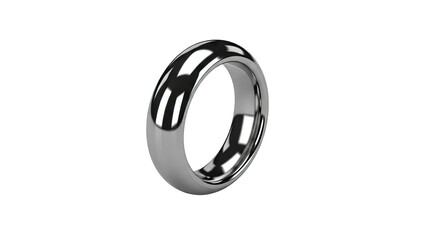 Polished Silver Wedding Band on White Background