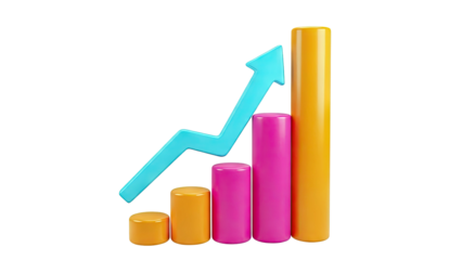 3D Bar Chart with Upward Trend Arrow