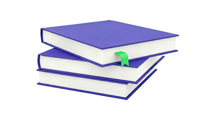 Stack of Three Purple Hardcover Books with Green Bookmark