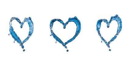 et of Three Water Splash Hearts Isolated on Transparent Background Love and Vitality Concept