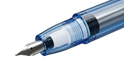 Close-up of a Transparent Blue Fountain Pen Nib and Section