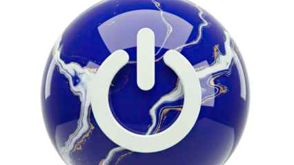 Power Symbol on Marbled Blue Sphere with Gold Accents