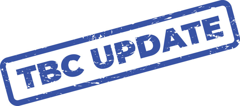 TBC update text in blue rectangular stamp