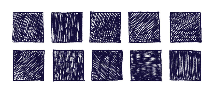 Hand drawn doodle square set. Art grunge ink cards