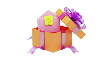 Mystery Gift Box with Pink Envelope and Question Mark