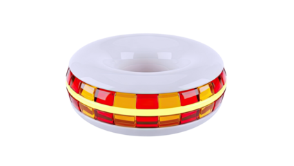 3D render of a futuristic donut-shaped object with glowing amber and red segments