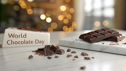 Dark Chocolate Bar Broken Into Pieces, Festive World Chocolate Day Celebration, Studio Shot
