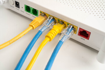 Ethernet cable with wireless router connect to internet service provider network.