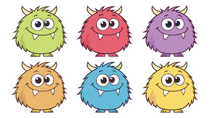colorful cartoon monsters with fuzzy hair and sharp teeth silhouette high quality professional detailed modern elegant