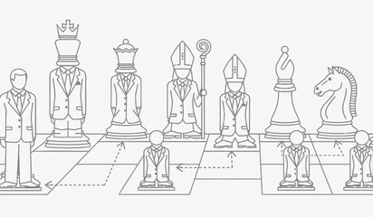 Obraz premium Chess pieces arranged on a board in a strategic game setup for competition and thinking