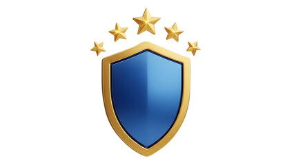 Obraz premium Golden shield emblem with five stars isolated on transparent background