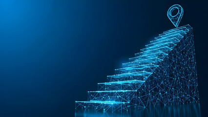 Digital technology staircase leading to location pin