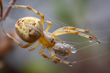 Spider Wrapping Prey in Silk Wildlife Macro