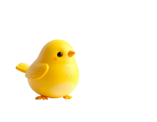 Small Yellow Bird Figurine on White Background.