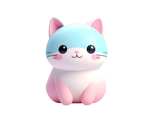 Soft Toy Cat Sitting on White Background.