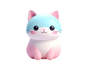 Soft Toy Cat Sitting on White Background.