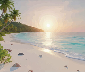 Serene Tropical Beach Sunset with Palm Trees