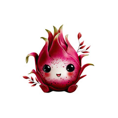 Cartoonish drawing of a red dragon fruit with a smiling face