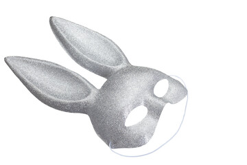 Silver rabbit mask on transparent background