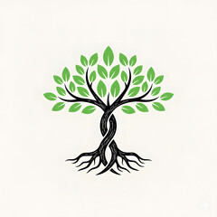 Fototapeta premium Green Tree of Life Logo with Roots – Nature Eco Symbol