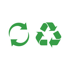 Obraz premium Green recycling arrows forming circular and triangular symbols on a clean white background emphasizing sustainability and eco friendliness in a modern minimalist style