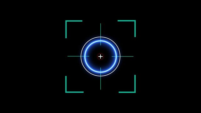 Neon Laser Target with Glowing Circles, Neon Laser Focus on Black Background. Digital Neon Crosshair and Glowing Circles, Colorful Neon Rings and Focus Mark . 4K,,...
