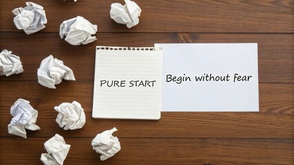 A crumpled paper flat lay with a clean sheet for new beginnings, showcasing ideas and creativity