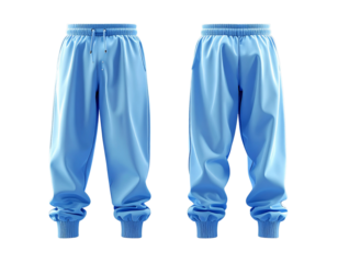  3D Floating Powder Blue Joggers with Front and Back Views, Activewear Apparel Mockup, Isolated on Transparent Background.