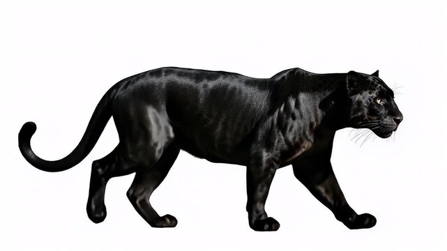 Majestic Black Panther Walking Gracefully on White Background.