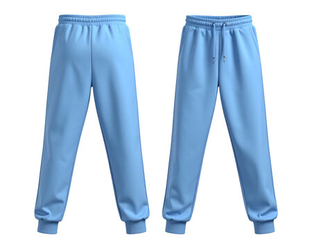  Dual-Angle 3D Powder Blue Joggers in Mid-Air, Athletic Clothing Presentation, Isolated PNG