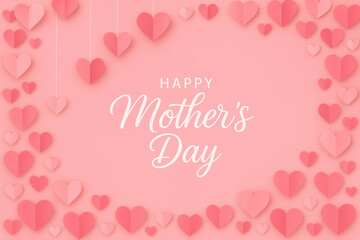 Happy mothers day greeting card with pink hearts frame on soft background