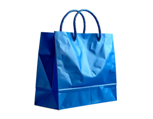 Luxury Blue Paper Shopping Bag with Twisted Handles, Minimal Product Shot, Isolated PNG