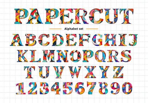 Colorful Abstract Papercut Alphabet Font Set
