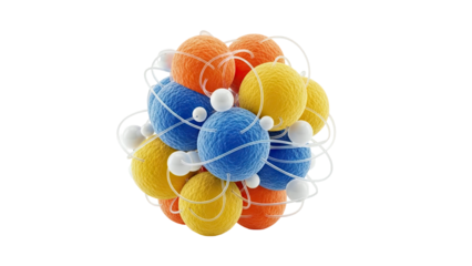 Abstract Molecular Structure with Colored Spheres and Orbits