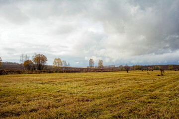 A mown field in late autumn on a cloudy day
