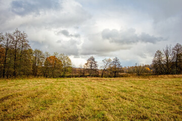 A mown field in late autumn on a cloudy day