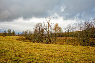 A mown field in late autumn on a cloudy day