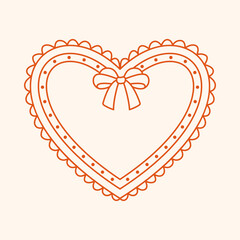 Naklejka premium Elegant heart frame with delicate bow and scalloped edges trim. Romantic Valentine's day outline template for card, poster or invitation design. Coquette vector illustration