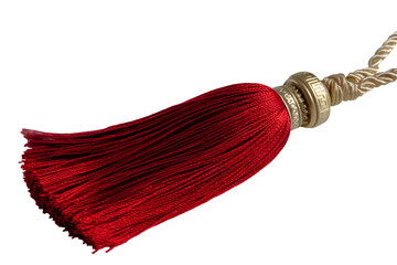 Red tassel charm with traditional Chinese knot and cord, isolated on transparent background