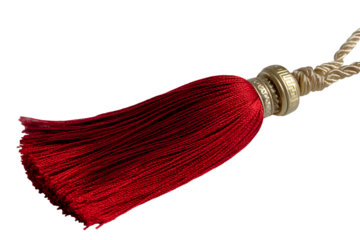Red tassel charm with traditional Chinese knot and cord, isolated on transparent background